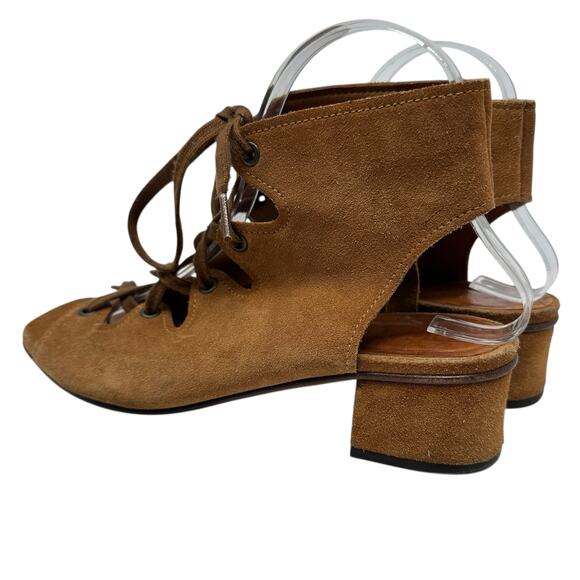 Chie Mihara Lace-Up Sandals Block Heel Suede Tan Brown Size 38.5 US 8.5 - Picture 11 of 16